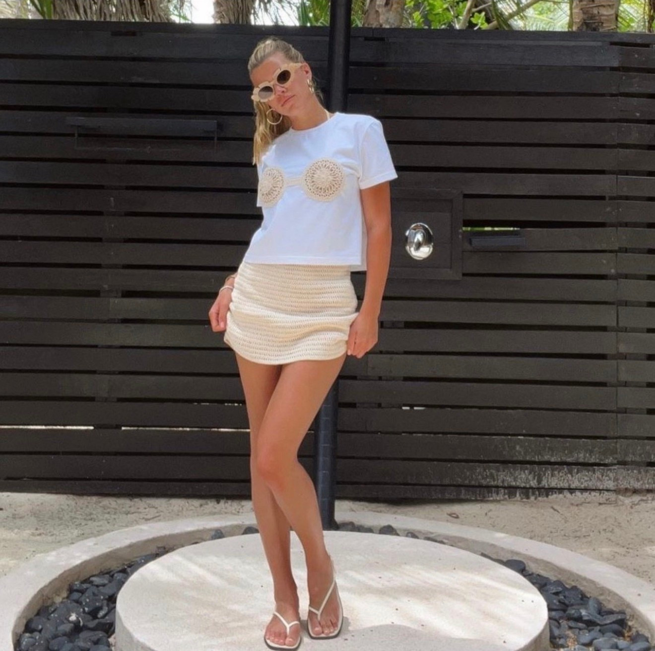 Sofia Richie
Sofia Richie Honeymoon style
Sofia richie wedding
Crochet skirt
Crochet t shirt
Loewe sunglasses
Flower sunglasses
The row sandals
White t strap sandals

#LTKFindsUnder50 #LTKFindsUnder100

