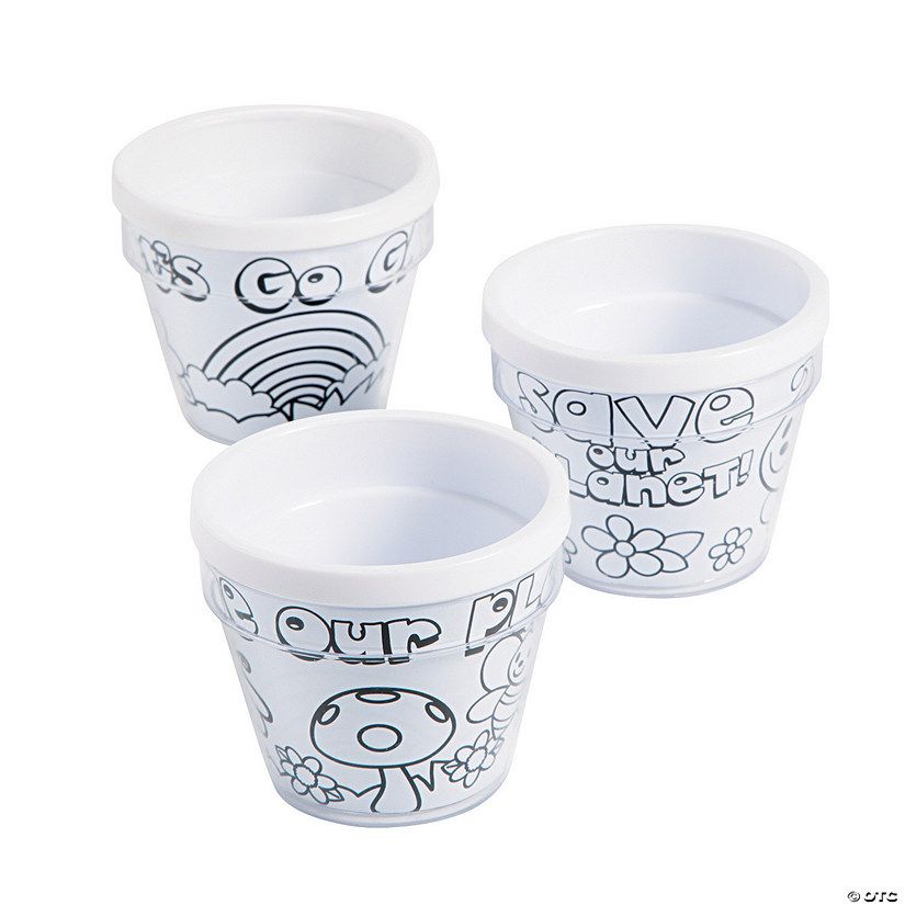 Color Your Own Earth Day Flower Pots - 12 Pc. | Oriental Trading Company