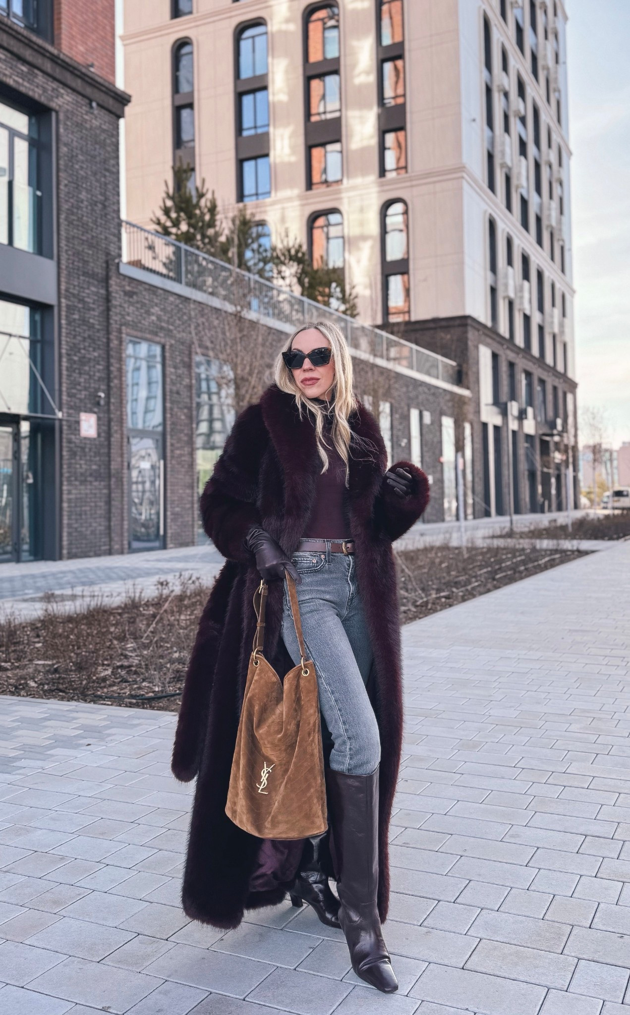 Burgundy faux fur coat, burgundy and gray outfit, Levi’s slim fit gray jeans, burgundy red tall boots, YSL suede bucket bag

#LTKOver40 #LTKSeasonal #LTKFindsUnder50