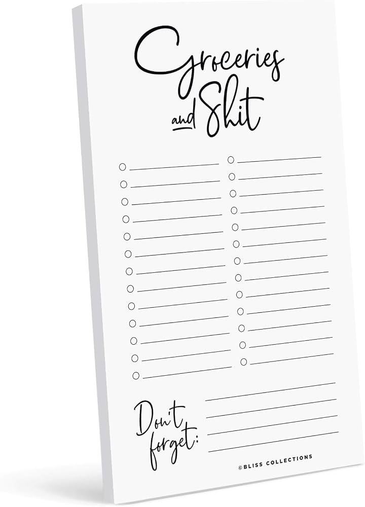 Bliss Collections Grocery List Pad for Fridge, Groceries and Shit Funny Tear Off Notepad for Refr... | Amazon (US)