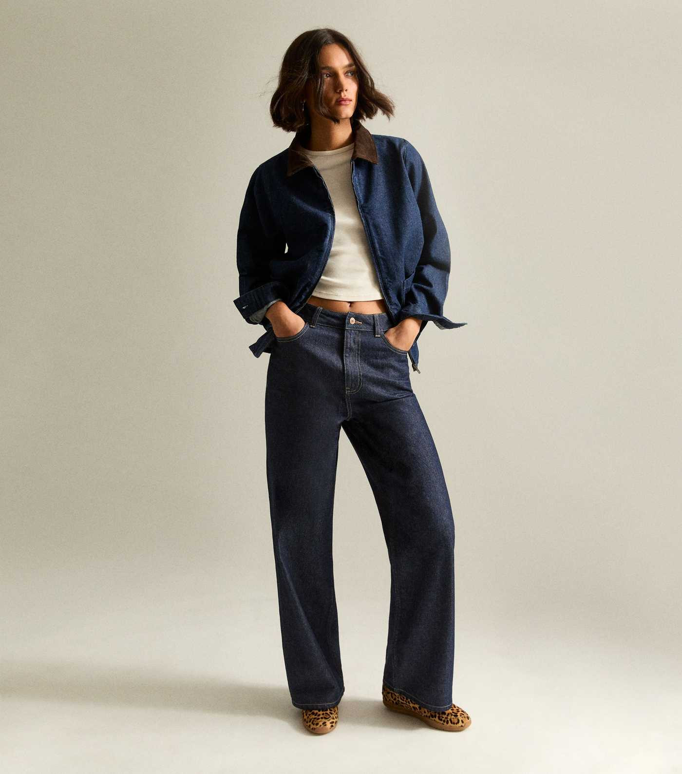 Navy Adalae High Waisted Wide Leg Jeans | New Look | New Look (UK)