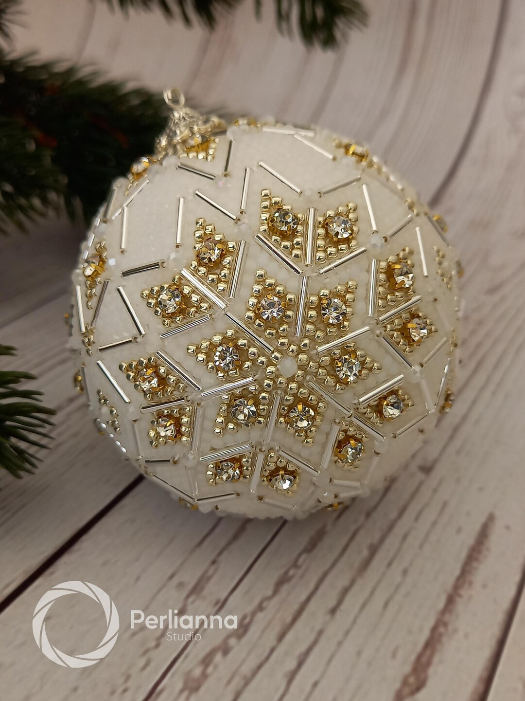 Bola de Navidad Copo de nieve Adorno de árbol de Navidad Oro Plata Blanco Decoración navideña ... | Etsy (US)