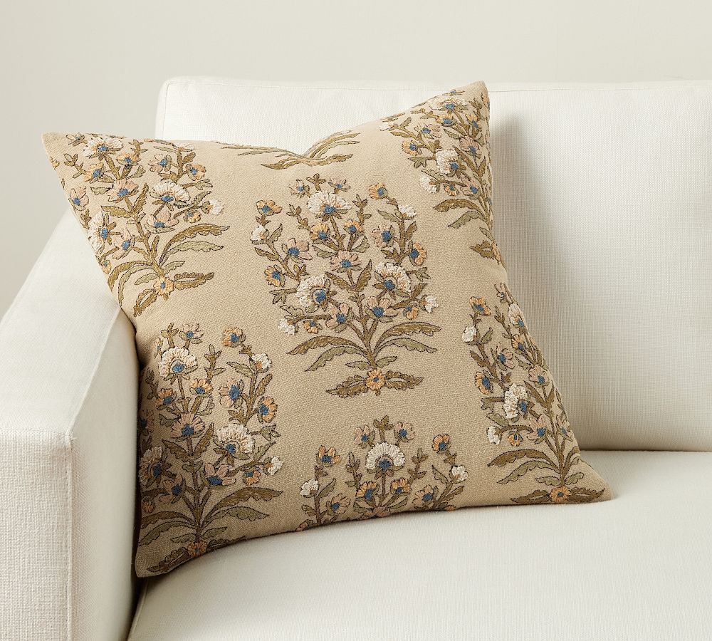 Desiree Floral Embroidered Throw Pillow | Pottery Barn (US)