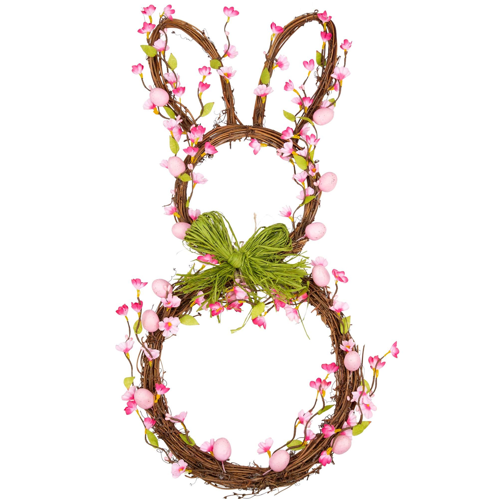 27 Inch Artificial Easter Wreath Spring Wreath for Front Door with Pink Eggs and Flowers Bunny Wreat | Amazon (US)