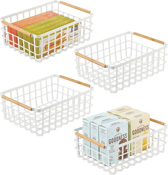 mDesign Steel Farmhouse Food Storage Organizer Bin with Bamboo Handles - Metal Wire Basket for Or... | Amazon (US)