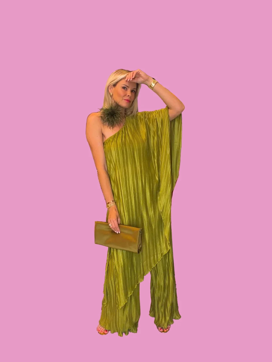 Pleated One Shoulder Set | Teggy French
