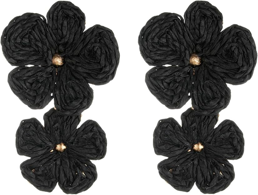 Raffia Flower Earrings, Raffia Straw Wrapped Flower Drop Dangle Earrings Summer Tropical Beach Je... | Amazon (US)