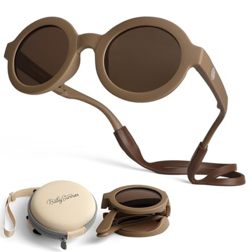 BABY SUNNIES Unbreakable Sunglasses for Baby Girls & Boys - Foldable, Brown, Round Frame - UV400 Protection & Adjustable Strap - Baby Fashion Round Sunglasses - Kids Foldable Glasses | Amazon (US)