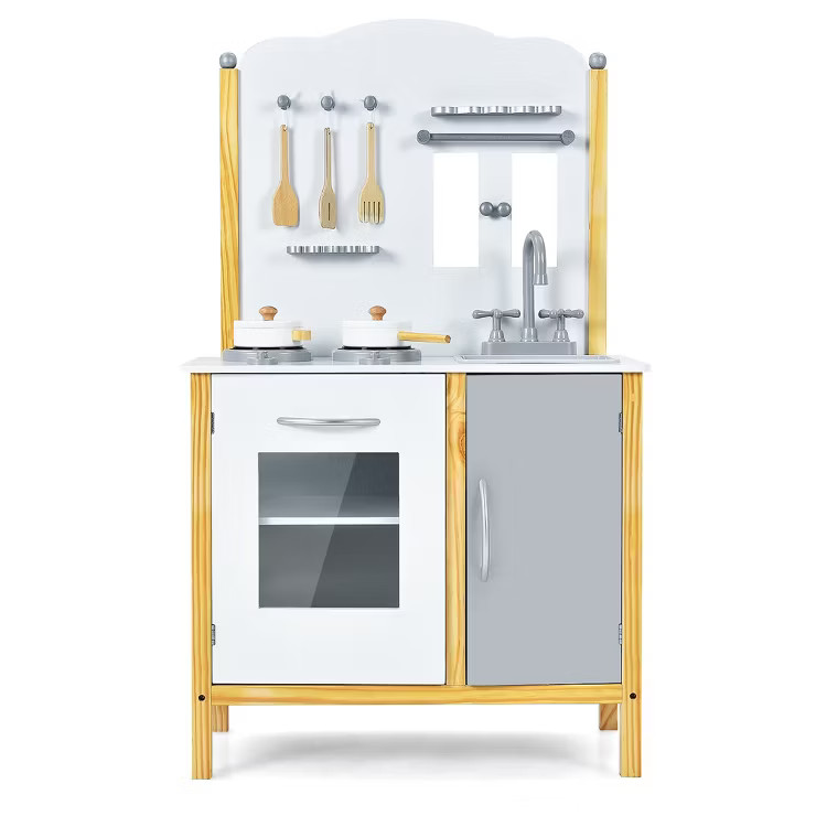 Costway Kids Play Kitchen Set Toddler Pretend Cooking Set w/ Cabinet&Accessories | Target