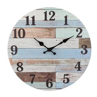 Coastal Worn Blue and White Wooden Wall Clock | The Home Depot