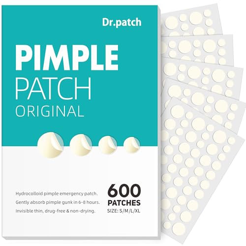 Dr.patch 600 Counts Pimple Patches - Hydrocolloid Acne Patches for face, Pimple Stickers for Covering Zits and Blemishes, Gentle for All Skin Types(4 Size) | Amazon (US)