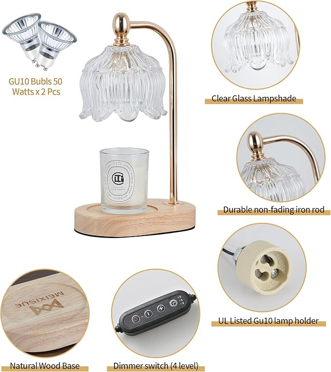 Candle Warmer Lamp with Timer and Dimmer,Electric Gold Candle Warmer Light Gifts for Women Melt W... | Amazon (US)