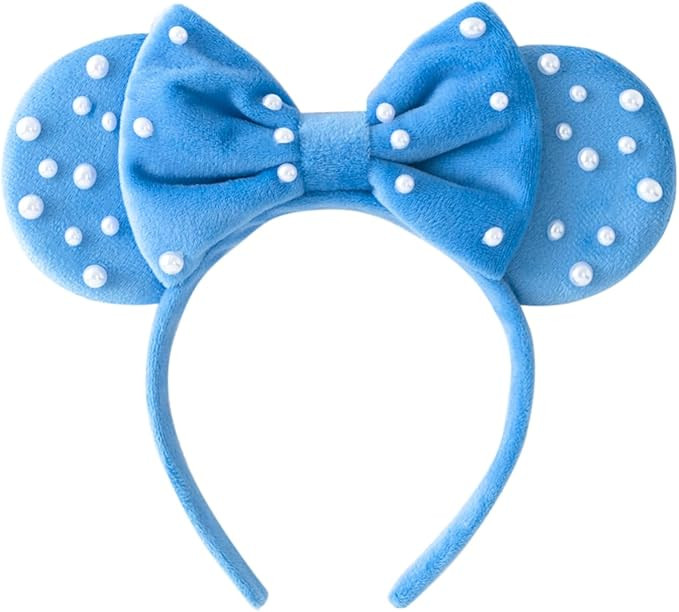 Pearl Mouse Ears Bow Headbands, Sparkle Minnie Ears Headband Glitter Hair Band for Party Princess... | Amazon (US)