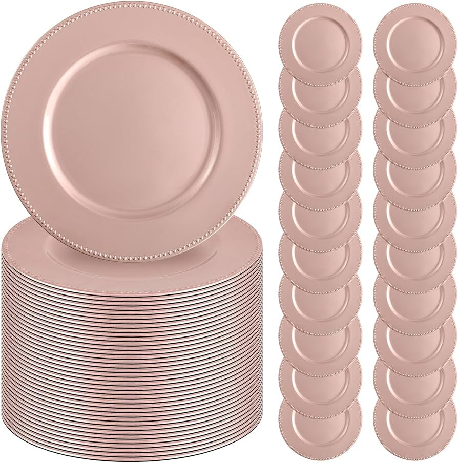 50 Pcs Rose Gold Charger Plates 13" Round Charger Plates Bulk Beaded Chargers for Dinner Plate De... | Amazon (US)