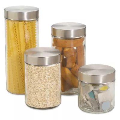 Home Basics™ 4-Piece Glass Canister Set with Stainless Steel Lids | Bed Bath & Beyond | Bed Bath & Beyond