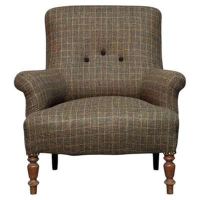 Antique Armchair Upholstered In Green Scottish Wool From Lanificio Di Pray | 1stDibs