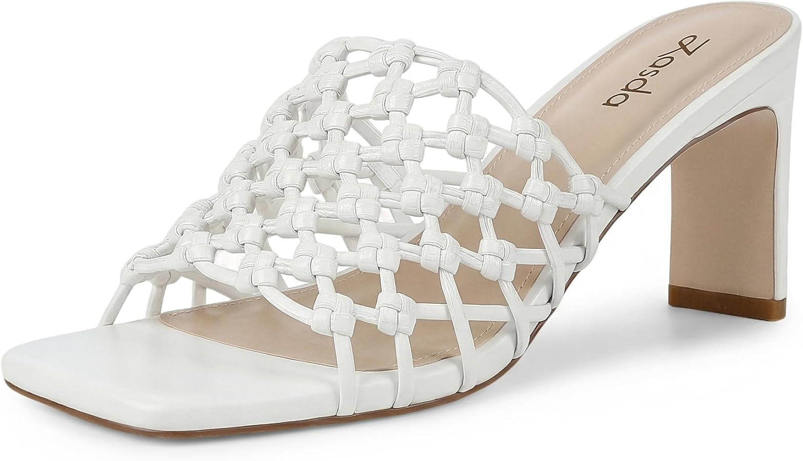 Women's Chunky Block Heeled Sandals Mules Square Open Toe Slip On Slide Sandals Woven Comfortable... | Amazon (US)