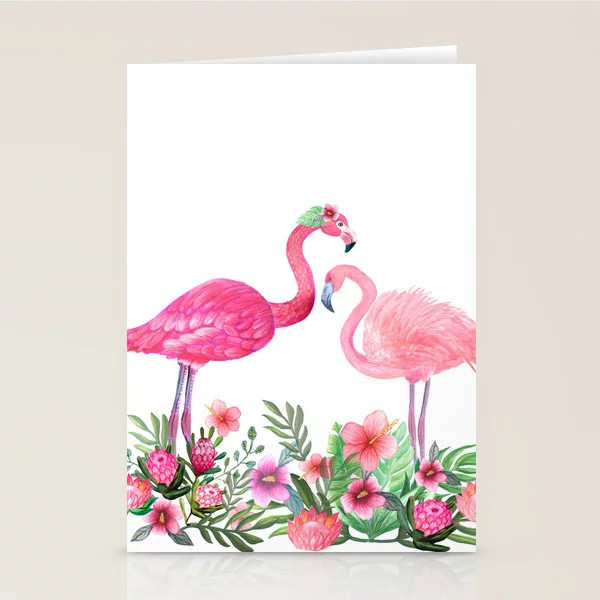 Pink Flamingo Watercolor Stationery Cards | Society6