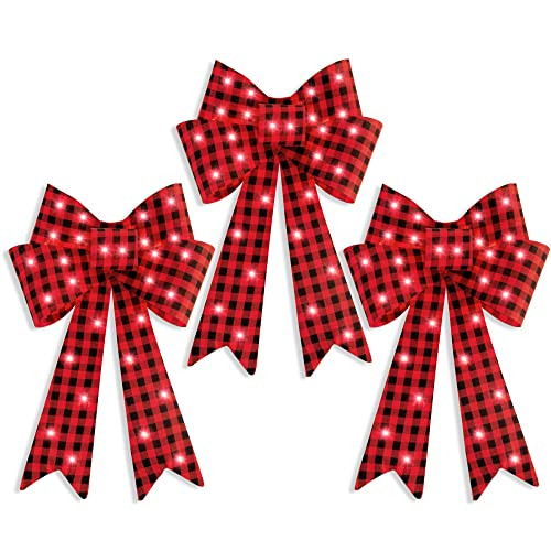 Best Choice Products Set of 3 Bows Pre-Lit Christmas Bow Decoration, Indoor/Outdoor LED Holiday Décor w/ 30 Lights, Outdoor Battery Box, Timer, 8 Light Functions - Red/Black Buffalo Plaid | Amazon (US)