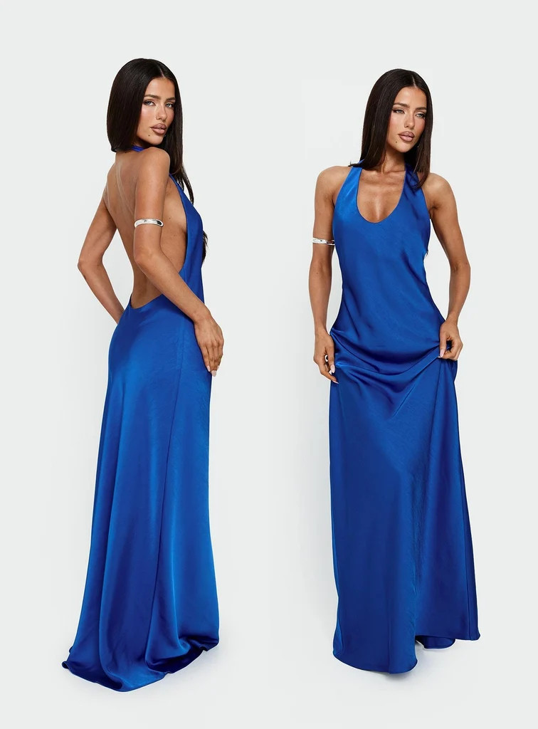 Bare Halter Maxi Dress Blue | Princess Polly US