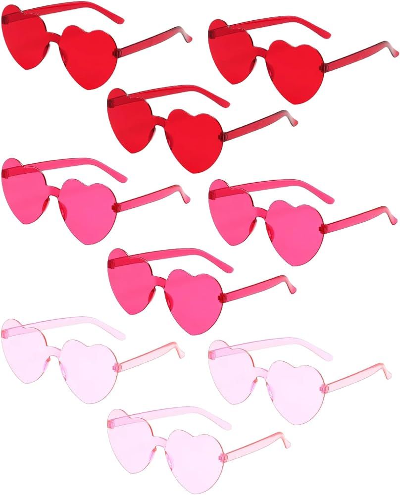 PARSUP 9 Pairs Heart Shaped Rimless Glasses Frameless Heart Sunglasses Transparent Transparent Re... | Amazon (US)