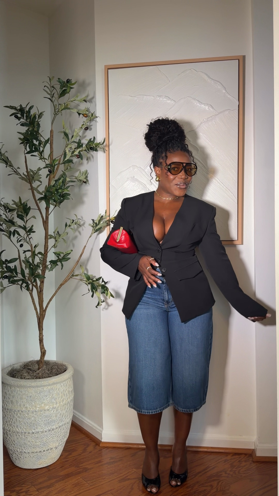 Brunch Outfit Inspo 🖤💙❤️
Blazer: Medium 
Jorts: 6, regular

#LTKgrwm #LTKMidsize #LTKPlusSize