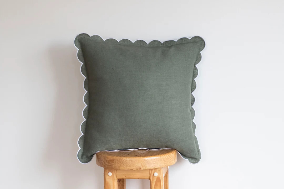 Sage Green Linen Pillow Cover - Scalloped Edge Design - Multiple Size Options - Etsy | Etsy (US)