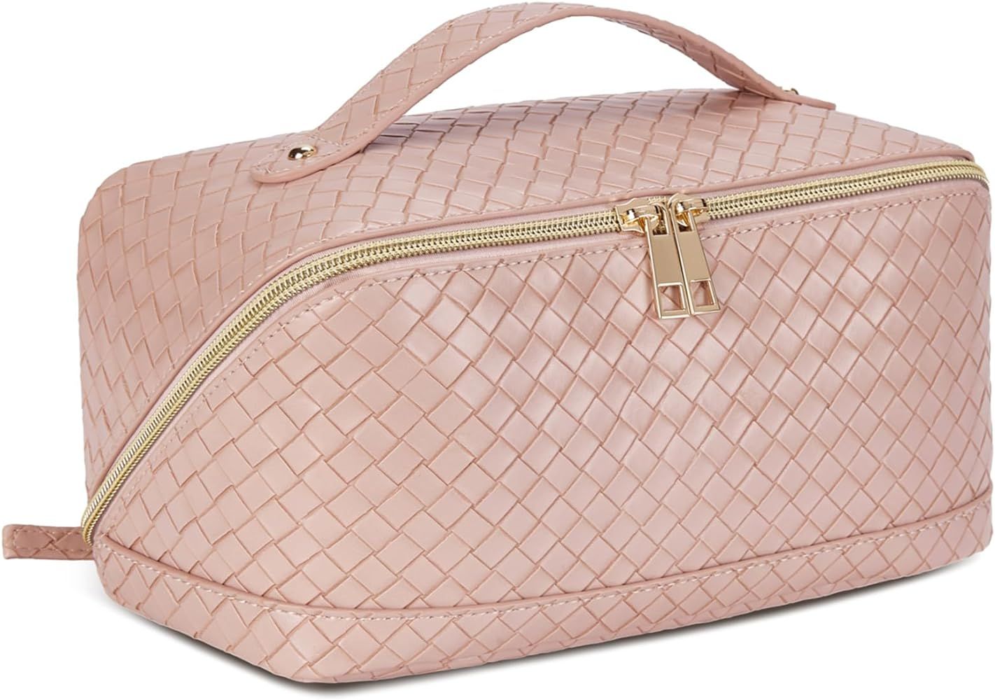 Telena Makeup Bag Large Capacity Travel Cosmetic Bag Portable PU Leather Water Resistant Makeup O... | Amazon (US)