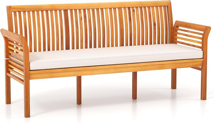 Tangkula 3-Seat Patio Acacia Wood Bench with Cushion, 62.5” Extra Long Outdoor Chair with Dense... | Amazon (US)