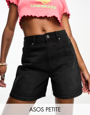 ASOS DESIGN Petite denim dad shorts in washed black | ASOS (Global)
