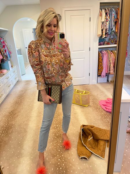 My fav jeans 👖. Buru blouse. Mary K Kendig pearl hoops and turquoise cuffs 🩵🌸🩵! Feather slingbacks for that POP of FUN! 🎉🩷

#LTKover40 #LTKstyletip