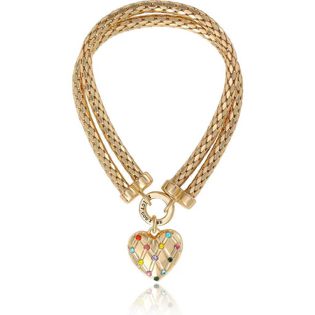 Juicy Couture Double Chain Heart Padlock Necklace, Gold-Tone with Rainbow Crystals in Gold Tone at Nordstrom | Nordstrom
