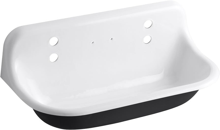 KOHLER K-3200-0 Brockway 3' Wall-Mount Wash Sink with 2 Faucet Holes, Cast Iron Wall-Mount Lavato... | Amazon (US)