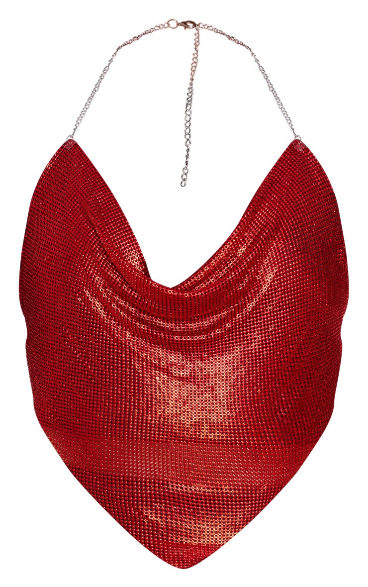 Petite Red Chainmail Crop Top | PrettyLittleThing US
