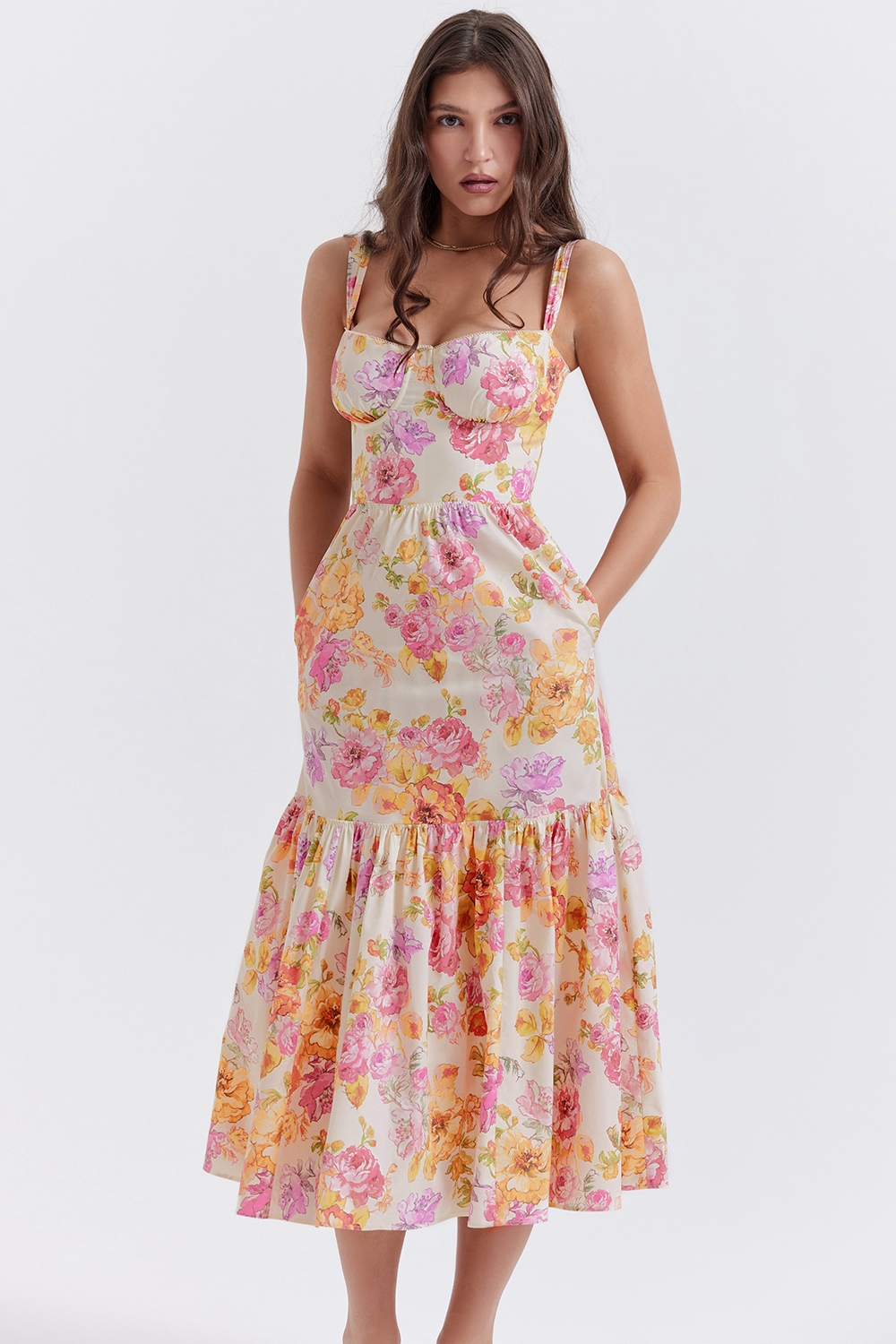 ivory floral midi sundress | House of CB