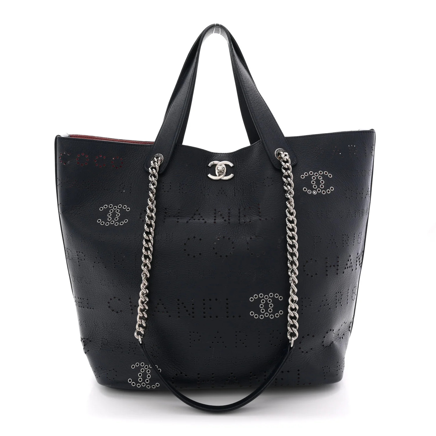 Chanel Calfskin Tweed Small Logo Eyelets Shopping Tote Navy Blue 1871336 | FASHIONPHILE (US)