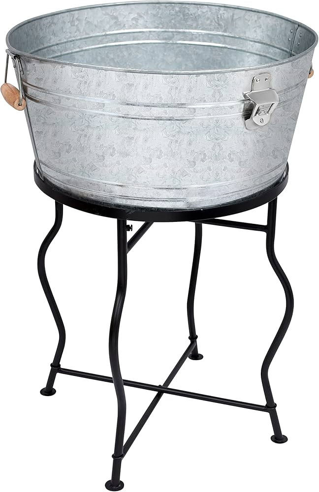 BirdRock Home Galvanized Beverage Tub with Stand - Bottle Opener - Party Drink Holder - Wooden Ha... | Amazon (US)