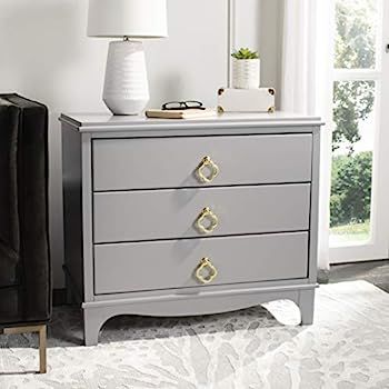 Safavieh Home Collection Hannon 3 Drawer Contemporary Nightstand End Table, Grey/Brass | Amazon (US)