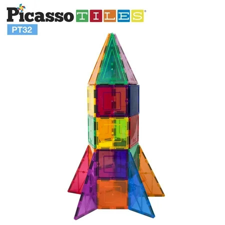 PicassoTiles 32 Piece Magnetic Building Block Rocket Booster Theme Set Magnet Construction Toy Educa | Walmart (US)