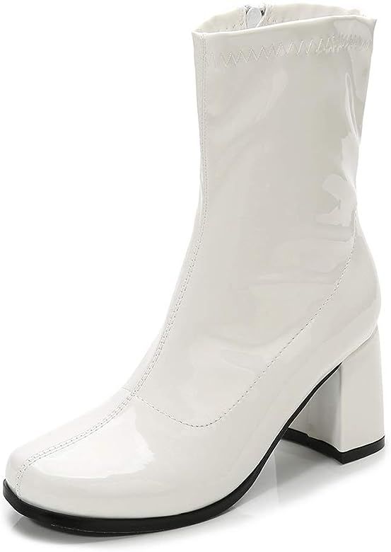 Women's Go Go Boots Mid Calf Block Heel Zipper Boot XZ-DX-1027 | Amazon (US)