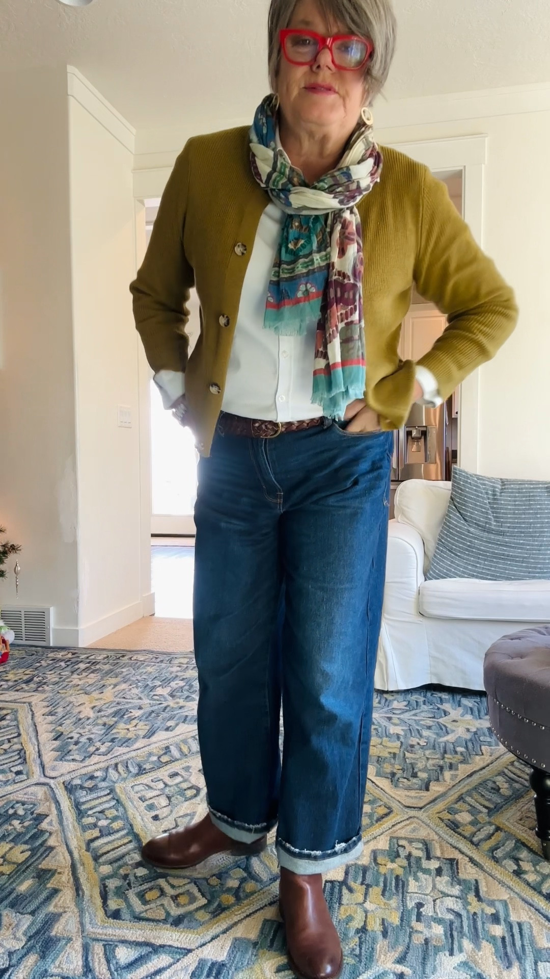 Cold winter day #ootd ❄️🤍
Keeping it classic and cozy with a crisp white blouse topped with a yummy green cardigan, and the prettiest @coldwatercreek scarf — it truly goes with everything! I paired it with wide-leg jeans rolled into a raw-edge cuff and my brown leather booties for that effortless, everyday look I love.

Perfect for a ladies lunch, running errands, or just feeling pulled-together on a chilly day. Classic, comfortable style for women over 50. 💛

I’ve linked everything (or similar pieces!) in my LTK. Tap to shop the look!

#midsizestyle #womenover50style #ltkfashion #winterootd #coldwatercreek #classicstyle #everydayoutfit #midlifefashion

#LTKMidsize #LTKdayinmylife #LTKootd