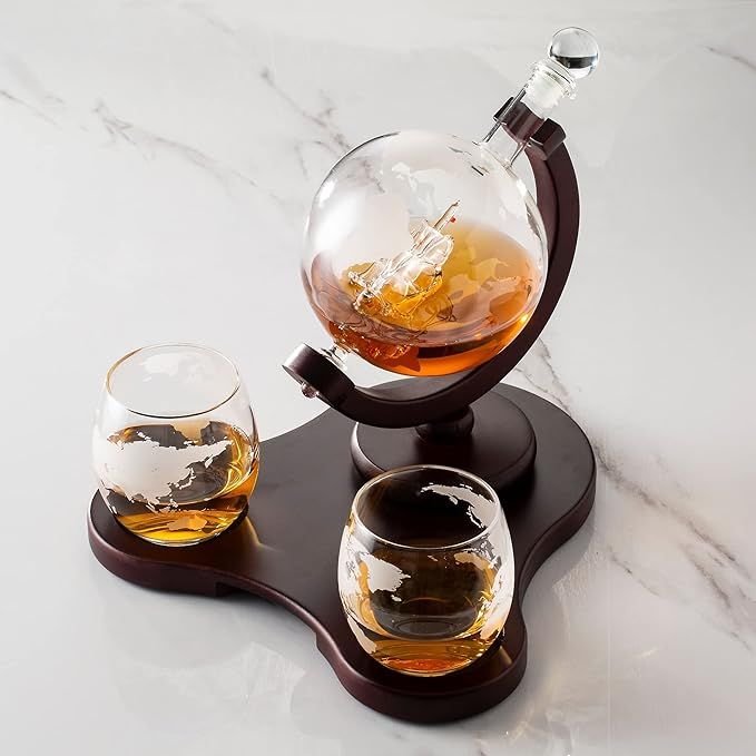 Verolux Whiskey Globe Decanter Set with 2 Glasses in Gift Box - Whiskey decanter for Liquor, Whis... | Amazon (US)