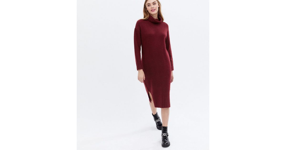 Burgundy Knit Roll Neck Midi Dress
						
						Add to Saved Items
						Remove from Saved Items | New Look (UK)