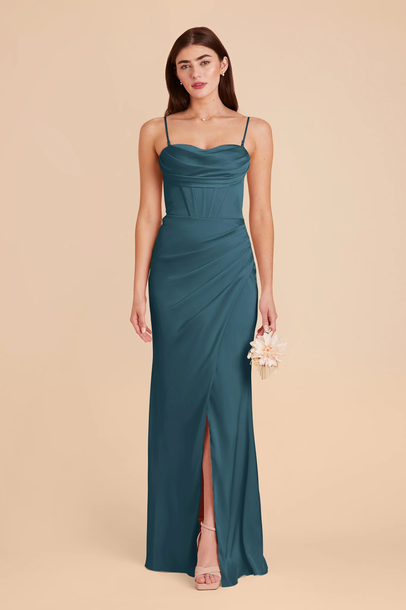 Dark Teal Bridesmaid Dress Matte Satin Size 0X Birdy Grey Carrie | Birdy Grey