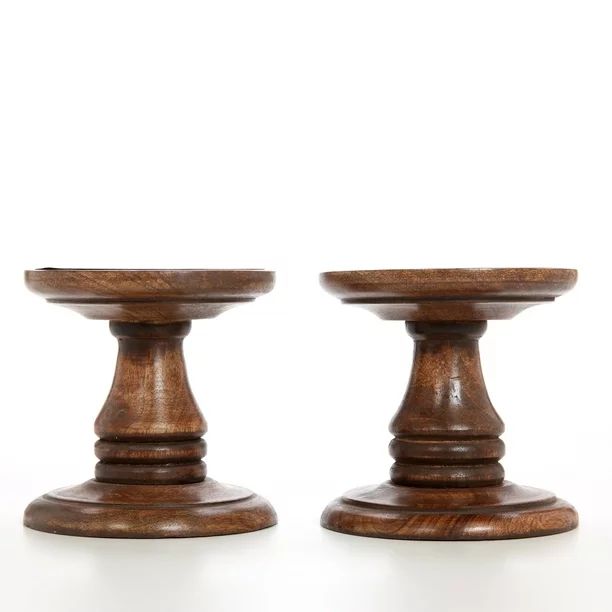 Hosley's Set of 2, 5 inch High, Natural Wood Pillar Candle Holders | Walmart (US)