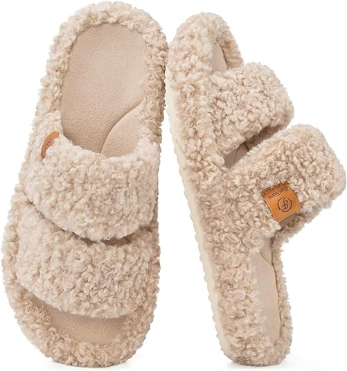 EverFoams Womens Fuzzy Open-toe Slippers Soft Comfy Memory Foam Indoor House Shoes | Amazon (US)