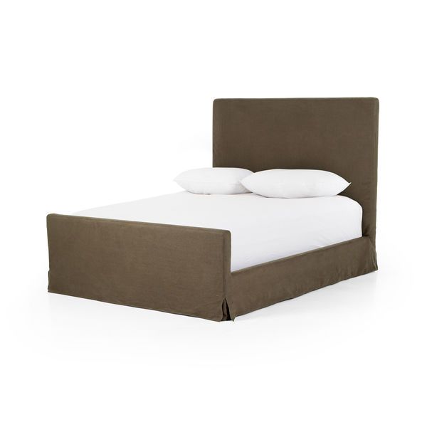 Daphne Brussels Coffee Linen Slipcover Queen Bed | Scout & Nimble