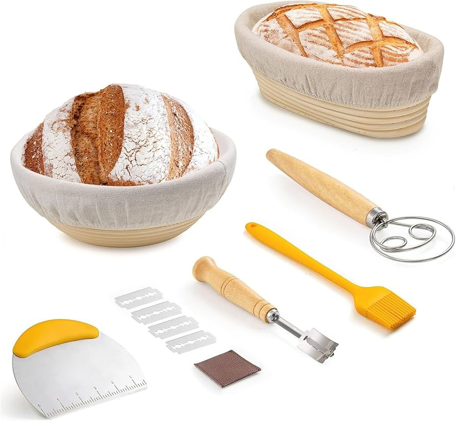 Sourdough Bread Baking Supplies and Proofing Basket Set of 2, Onbqurg 10" Oval & 9" Round Banneto... | Amazon (US)