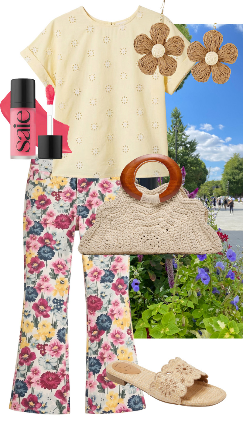 This butter yellow eyelet top paired with these floral flare pants is perfect for a sunny spring day! 🌼 This look is the perfect garden-party-meets-boho vibe! ✨ 

 #LTKdayinmylife #LTKgrwm #LTKootd