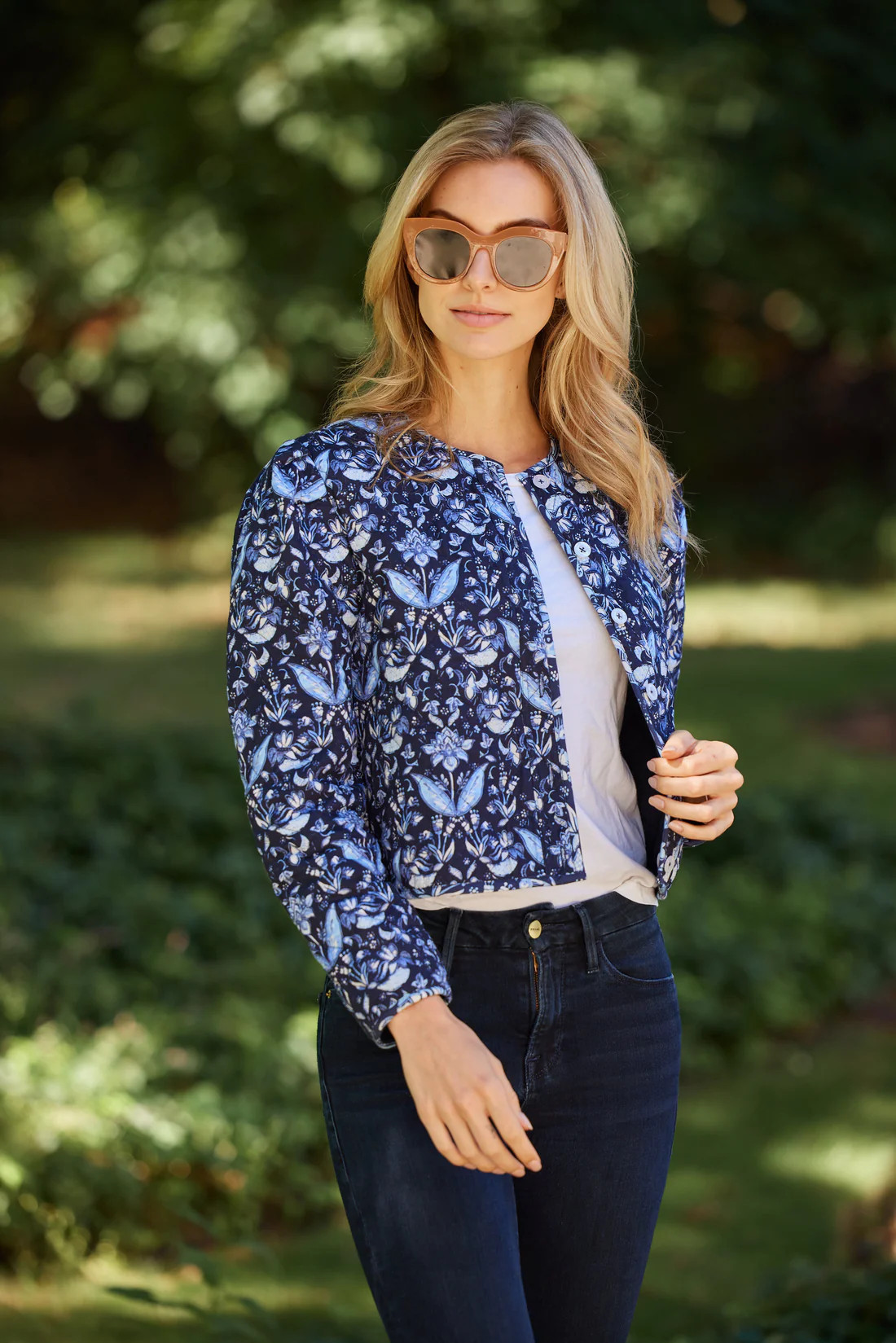 Batik Print/Navy Reversible Quilted Jacket | Sail to Sable